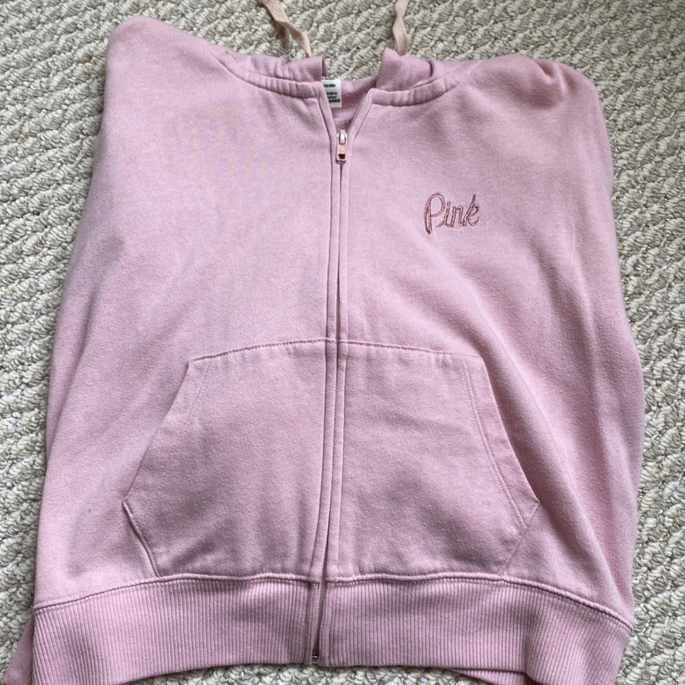 Victoria’s Secret pink  pink hoodie crop sz small w logo on front and back women